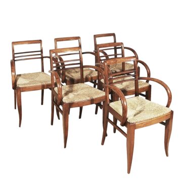Set of six Art Deco bridge armchairs