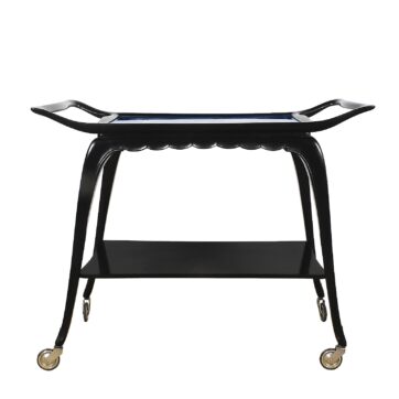 Walnut bar cart with still life