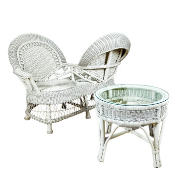 Set of Rattan loveseat and table - France 1970